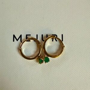 Mejuri Gold mini huggie with green stone